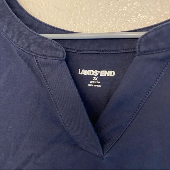 Lands End v neck cotton navy blue 3/4 sleeve top plus size tunic 2X - Picture 3 of 7
